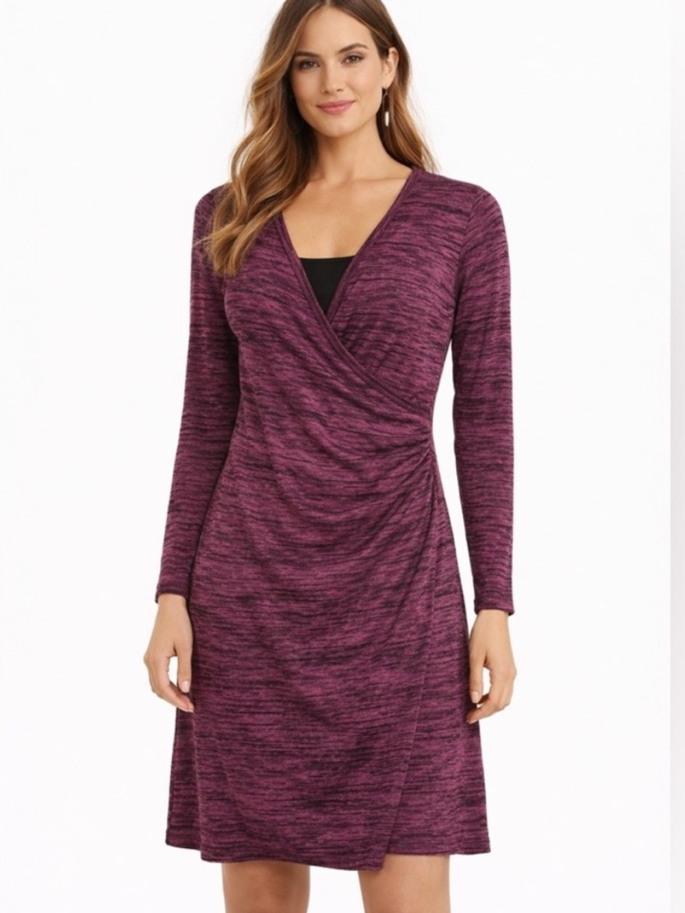 Prana Heathered Magenta Wrap-Style Long Sleeve Dress